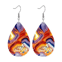 Orange Purple Water Ripple Faux Leather Earrings Water Drop Earrings