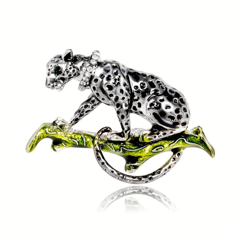 Retro Leopard Brooch Alloy Drop Climbing Leopard Antique Chest Flower