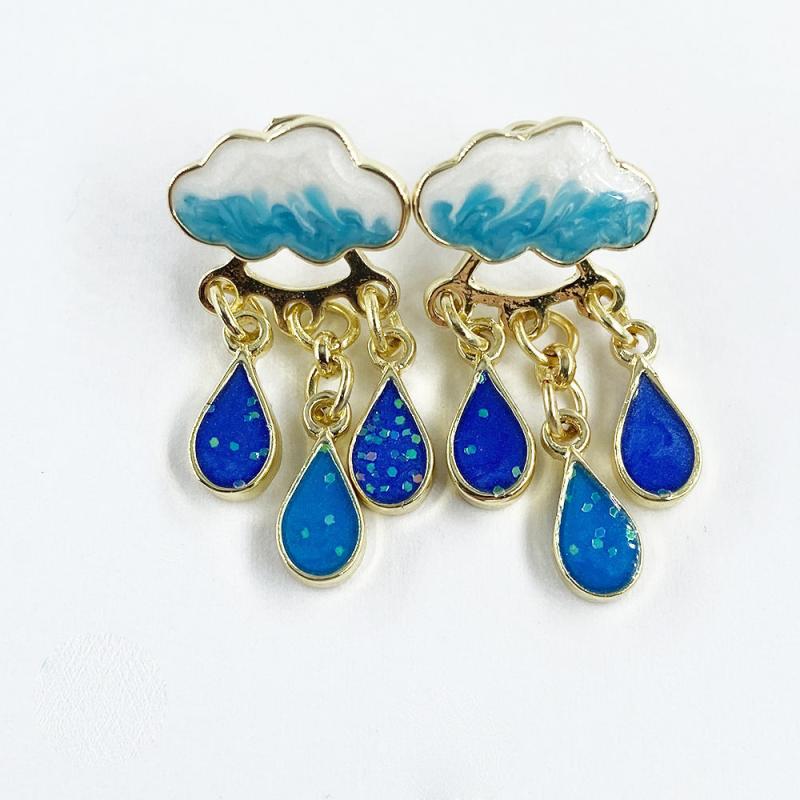 Cloud Raindrop Earrings Silver Needle Style