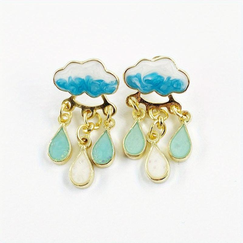 Cloud Raindrop Earrings Silver Needle Style