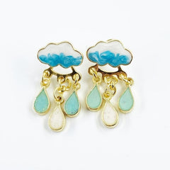 Cloud Raindrop Earrings Silver Needle Style