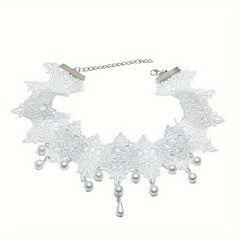Lace Beaded Necklace Pendant Choker for Wedding Dress