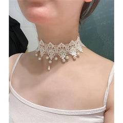 Lace Beaded Necklace Pendant Choker for Wedding Dress