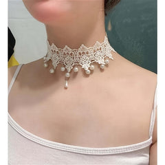 Lace Beaded Necklace Pendant Choker for Wedding Dress