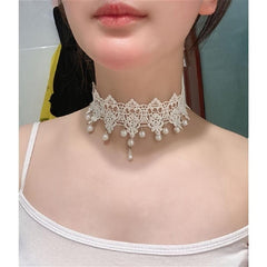 Lace Beaded Necklace Pendant Choker for Wedding Dress