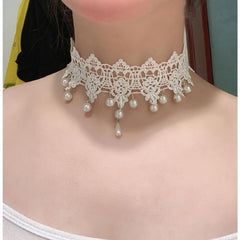 Lace Beaded Necklace Pendant Choker for Wedding Dress