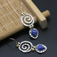 Boho Dangle Earrings Spiral Hollow Stone Antique Silvery Party Jewelry