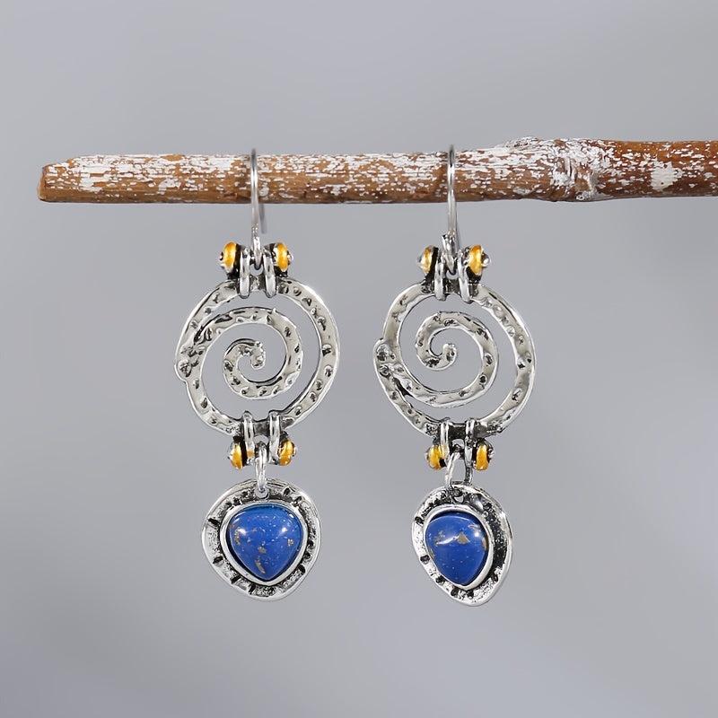 Boho Dangle Earrings Spiral Hollow Stone Antique Silvery Party Jewelry