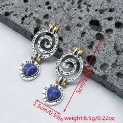 Boho Dangle Earrings Spiral Hollow Stone Antique Silvery Party Jewelry