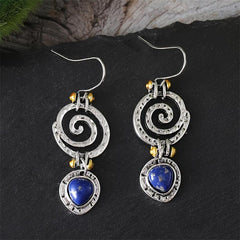Boho Dangle Earrings Spiral Hollow Stone Antique Silvery Party Jewelry