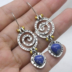 Boho Dangle Earrings Spiral Hollow Stone Antique Silvery Party Jewelry