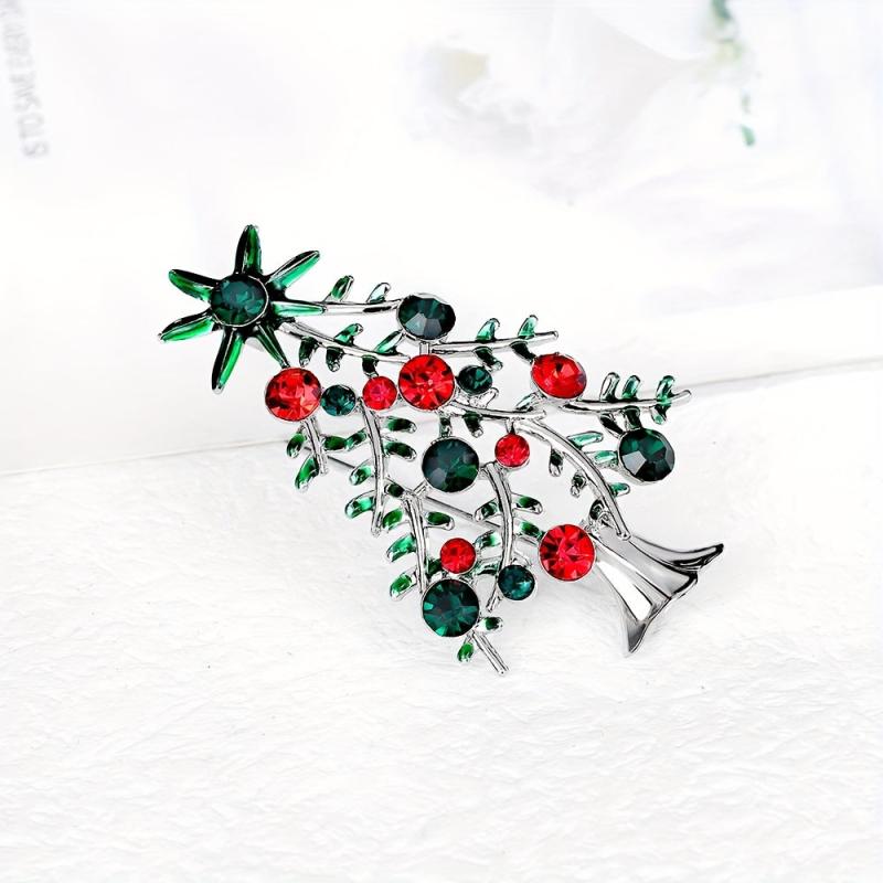 Alloy Diamond Christmas Tree Brooch Pin