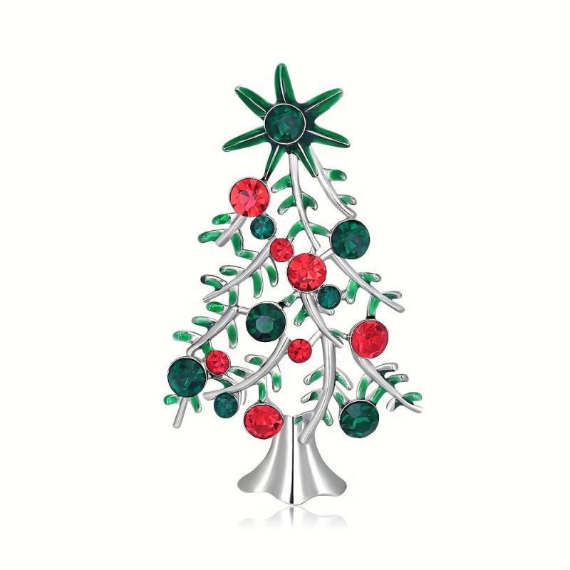 Alloy Diamond Christmas Tree Brooch Pin