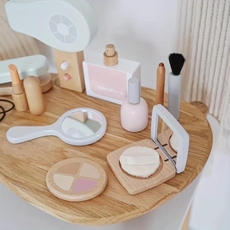 16pcs Wooden Makeup Toy Set Pretend Beauty Salon Toys for Girls