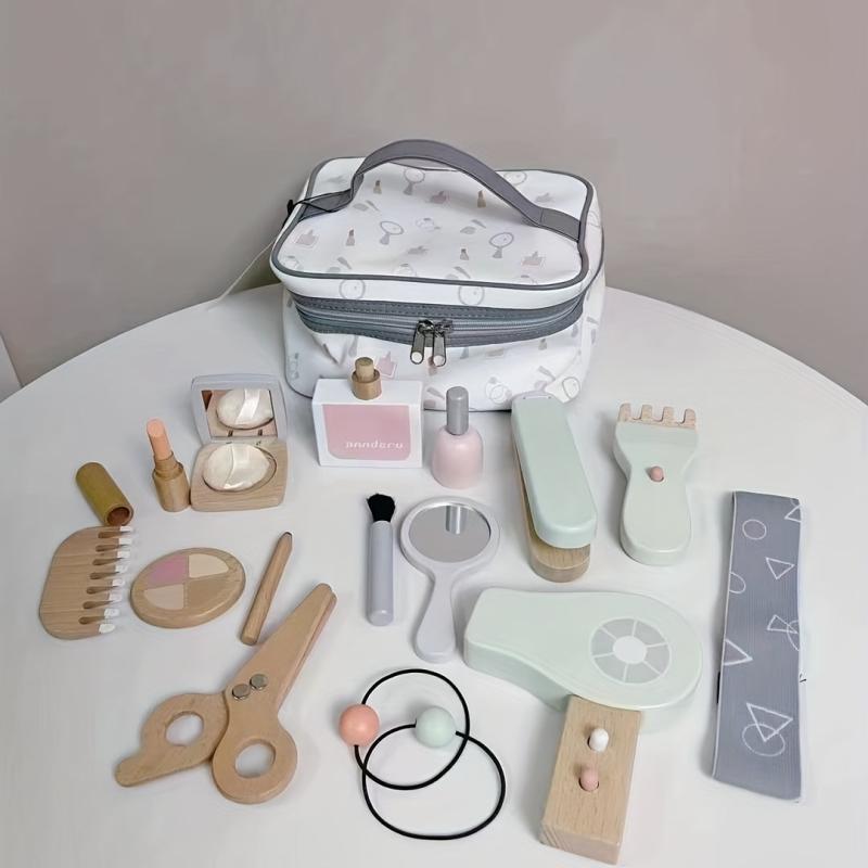 16pcs Wooden Makeup Toy Set Pretend Beauty Salon Toys for Girls