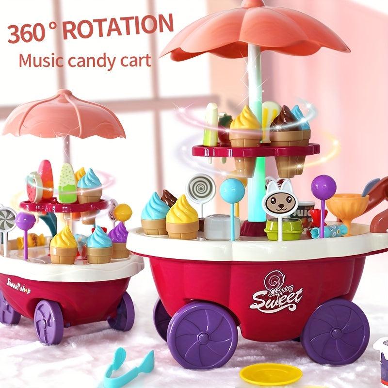 Kids Pretend Play Candy Ice Cream Car Toy w/ Cash Register & Desserts