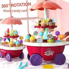 Kids Pretend Play Candy Ice Cream Car Toy w/ Cash Register & Desserts