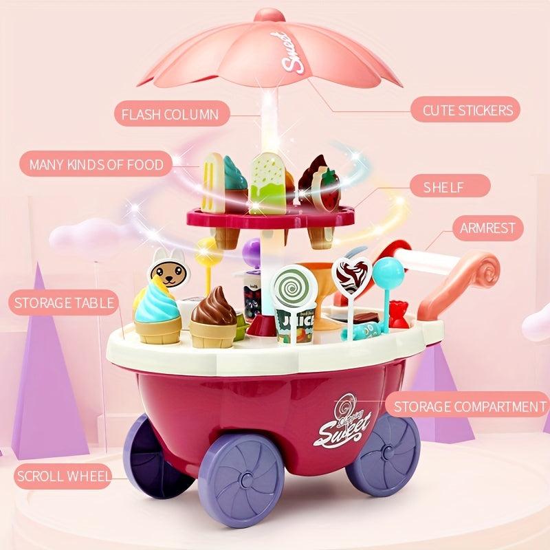 Kids Pretend Play Candy Ice Cream Car Toy w/ Cash Register & Desserts