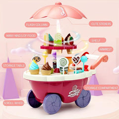 Kids Pretend Play Candy Ice Cream Car Toy w/ Cash Register & Desserts