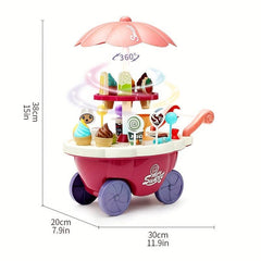 Kids Pretend Play Candy Ice Cream Car Toy w/ Cash Register & Desserts