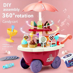Kids Pretend Play Candy Ice Cream Car Toy w/ Cash Register & Desserts