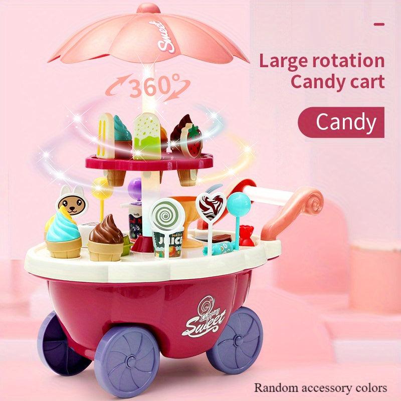 Kids Pretend Play Candy Ice Cream Car Toy w/ Cash Register & Desserts