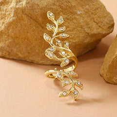 Women Sweet Artificial Diamond Leaf Branch Open Ring