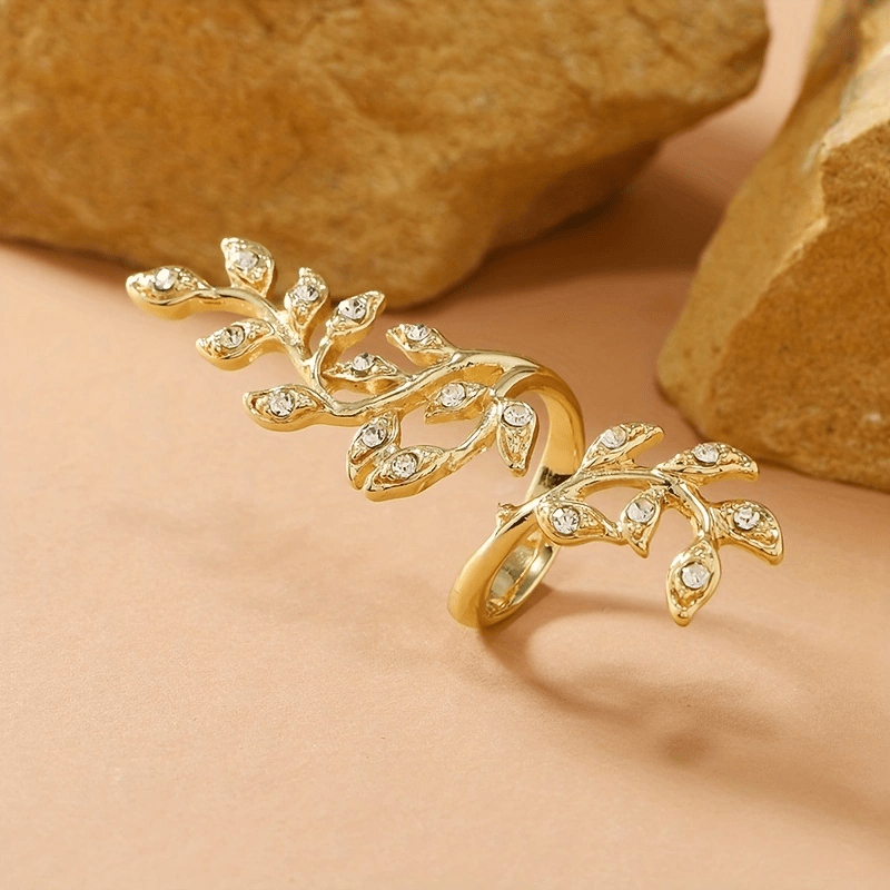 Women Sweet Artificial Diamond Leaf Branch Open Ring