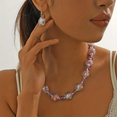 Purple Bohemian Petal Earrings Necklace Set