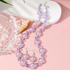 Purple Bohemian Petal Earrings Necklace Set