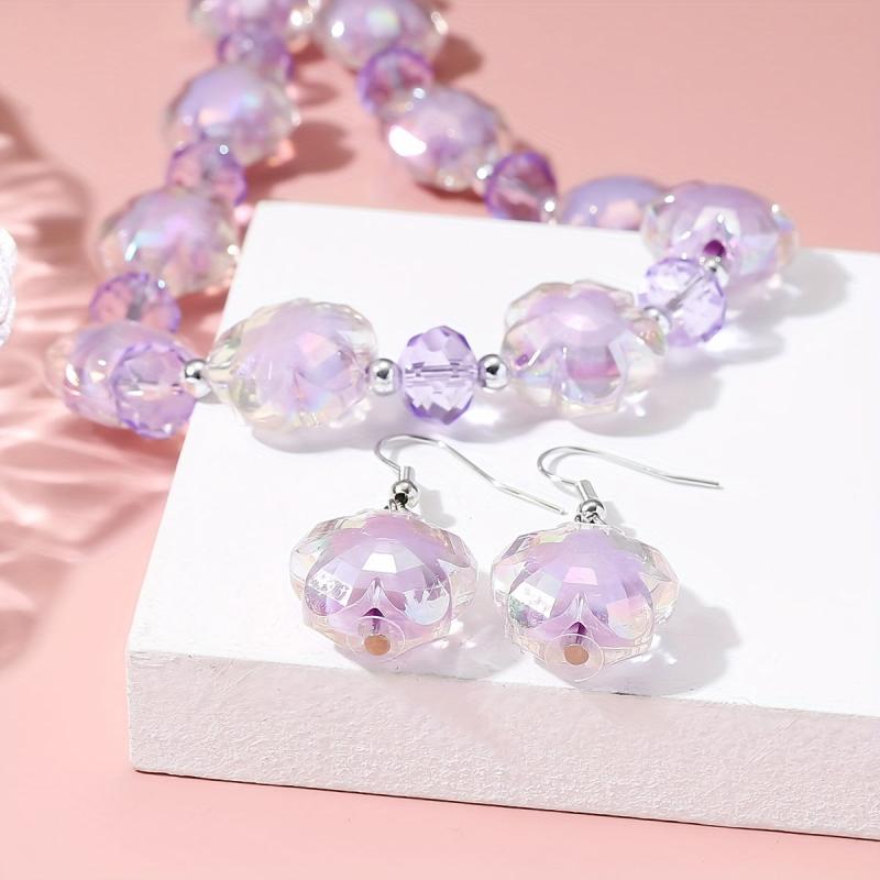 Purple Bohemian Petal Earrings Necklace Set