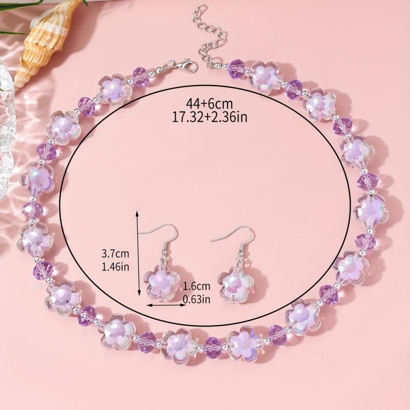 Purple Bohemian Petal Earrings Necklace Set