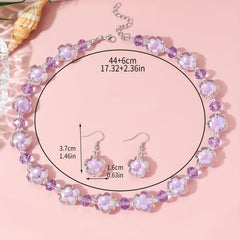 Purple Bohemian Petal Earrings Necklace Set