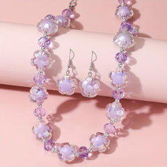 Purple Bohemian Petal Earrings Necklace Set