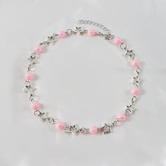 Pink Pearl Bracelet Necklace Set for Dress Up Holiday Jewelry