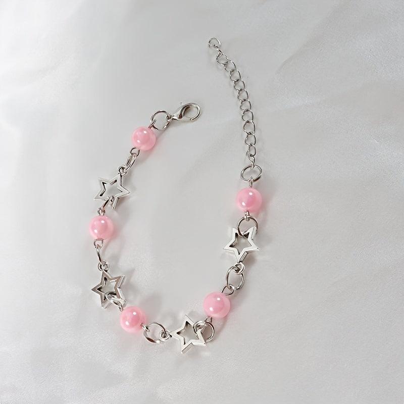 Pink Pearl Bracelet Necklace Set for Dress Up Holiday Jewelry
