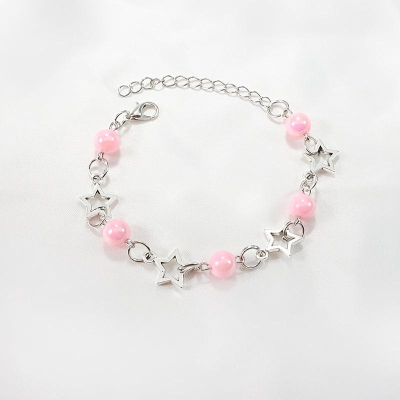 Pink Pearl Bracelet Necklace Set for Dress Up Holiday Jewelry
