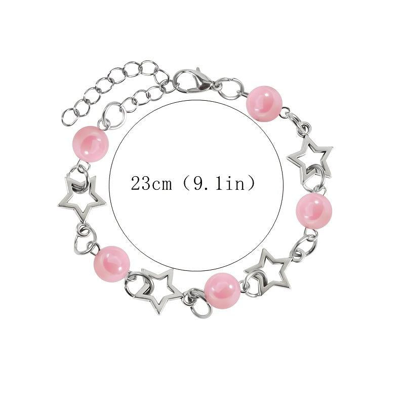 Pink Pearl Bracelet Necklace Set for Dress Up Holiday Jewelry