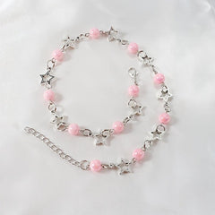 Pink Pearl Bracelet Necklace Set for Dress Up Holiday Jewelry