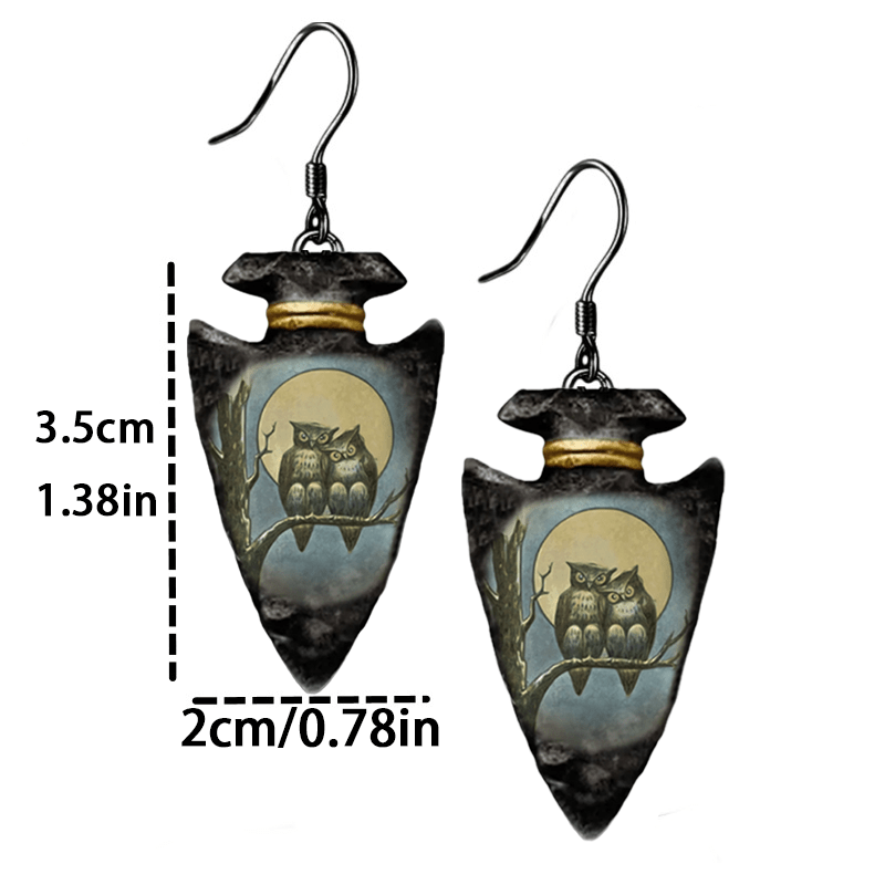 Geometric Owl Pattern Pendant Earrings Halloween Christmas Party Jewelry