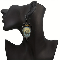 Geometric Owl Pattern Pendant Earrings Halloween Christmas Party Jewelry