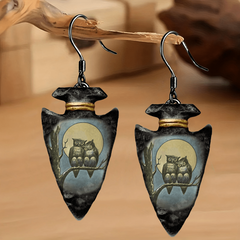 Geometric Owl Pattern Pendant Earrings Halloween Christmas Party Jewelry