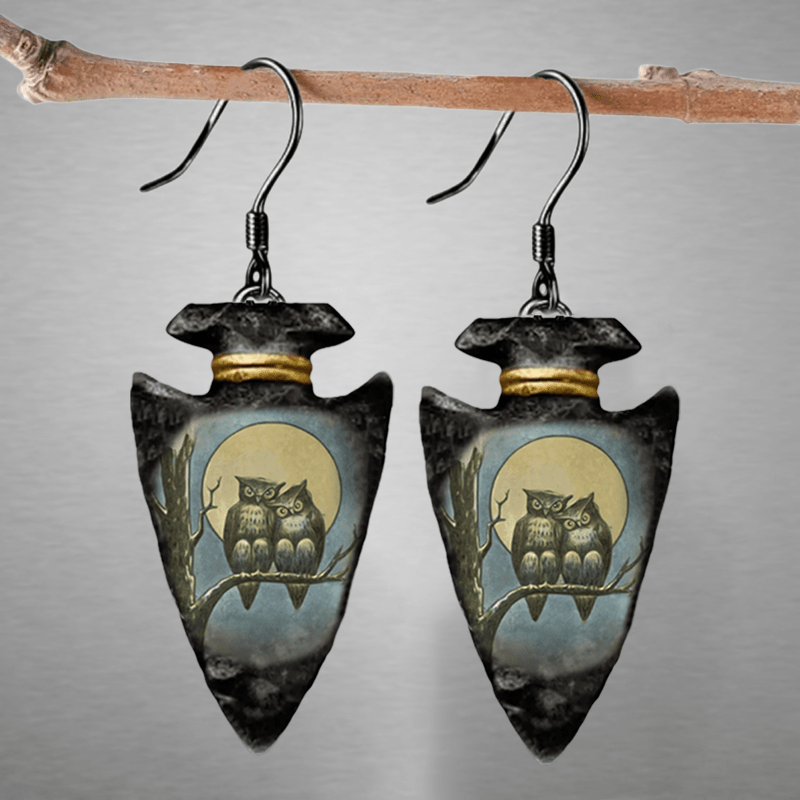Geometric Owl Pattern Pendant Earrings Halloween Christmas Party Jewelry