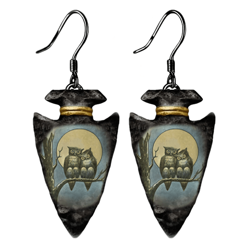 Geometric Owl Pattern Pendant Earrings Halloween Christmas Party Jewelry