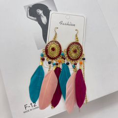 Vintage Oval Rice Beads Feather Tassel Earrings Bohemian Ethnic Jewelry