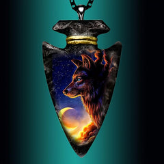 Starry Sky Moon Wolf Necklace Toy for Kids Men Women Holiday