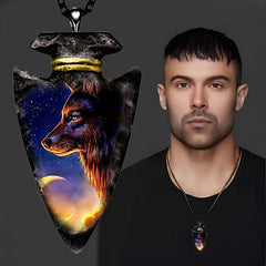 Starry Sky Moon Wolf Necklace Toy for Kids Men Women Holiday