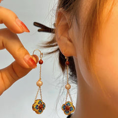 Chinese Style Earrings Bracelet Set Golden Plated