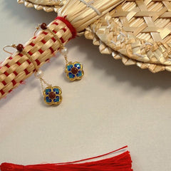 Chinese Style Earrings Bracelet Set Golden Plated