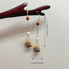 Chinese Style Earrings Bracelet Set Golden Plated